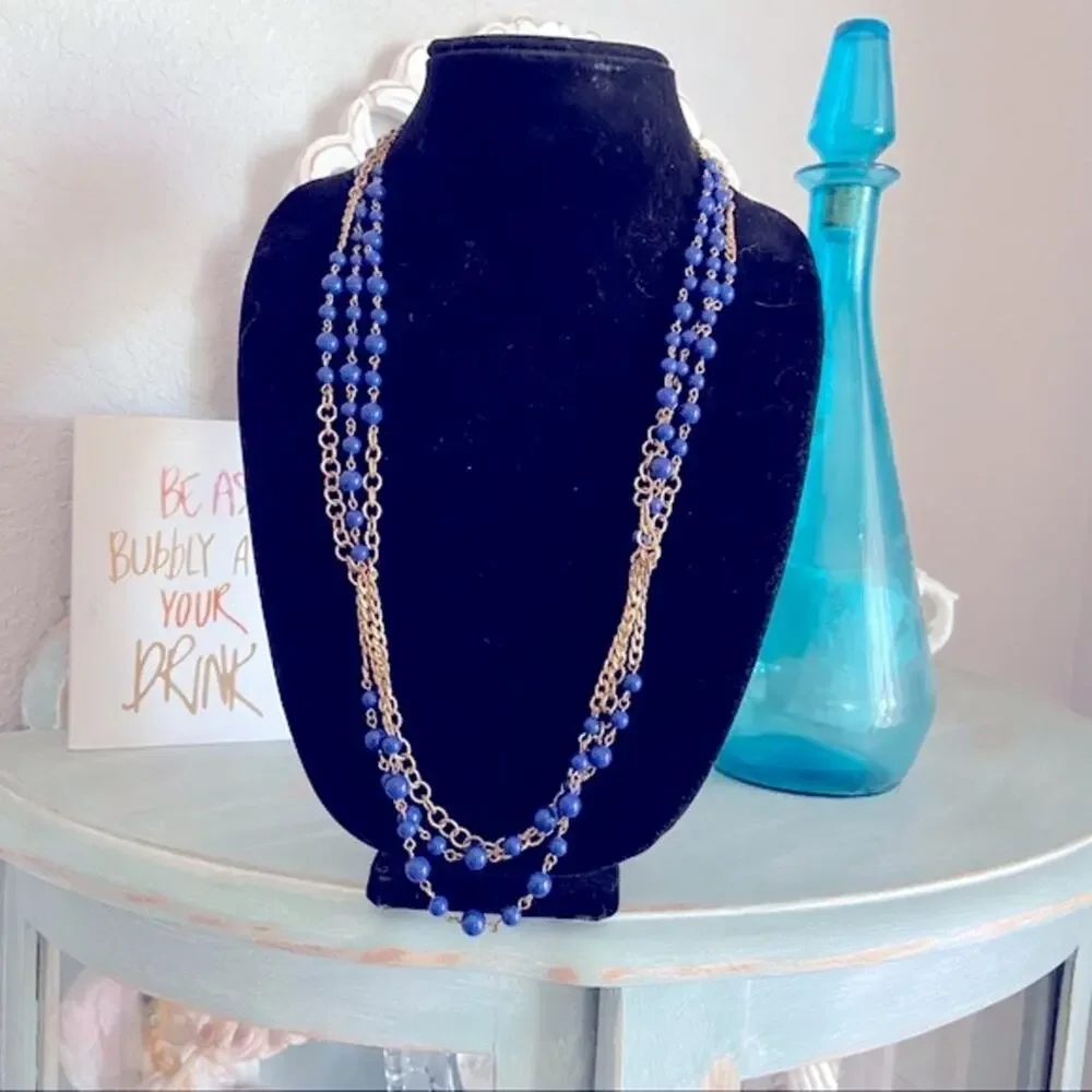 J. Crew Multi Chain Blue Beaded Necklace